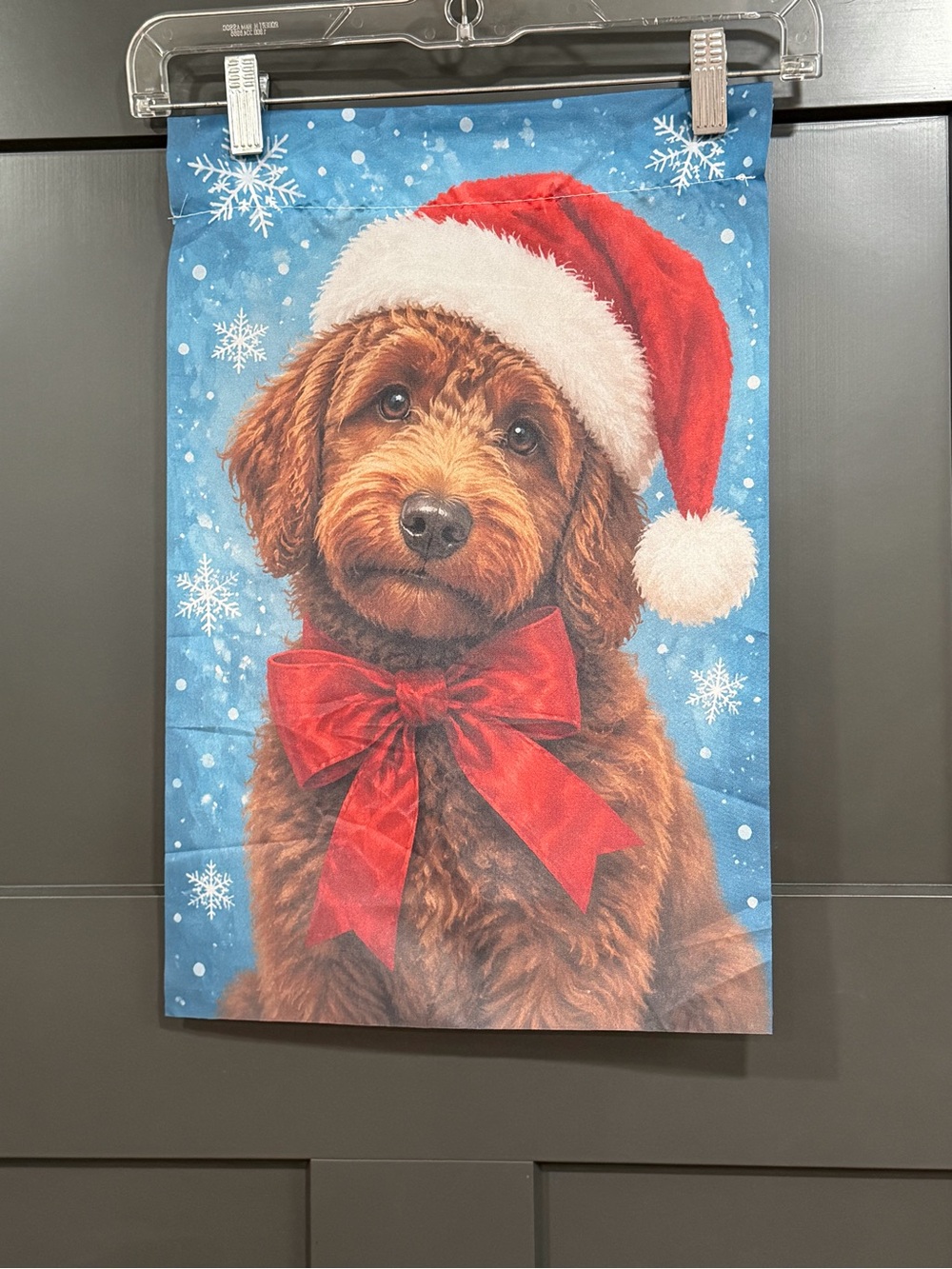 Holiday Doodle Dog Garden Flag - Red Bow & Santa Hat- NWOT